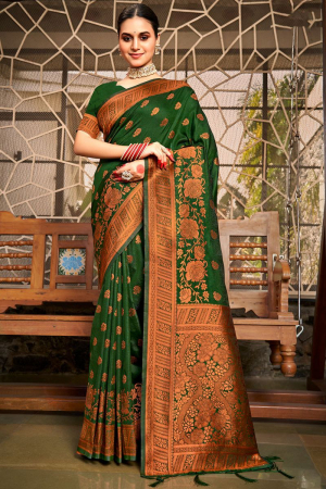Forest Green Woven Silk Saree for Ceremonial