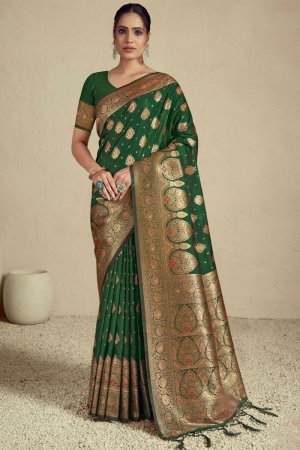 Forest Green Woven Silk Saree for Wedding