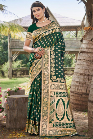 Forest Green Woven Silk Saree for Wedding
