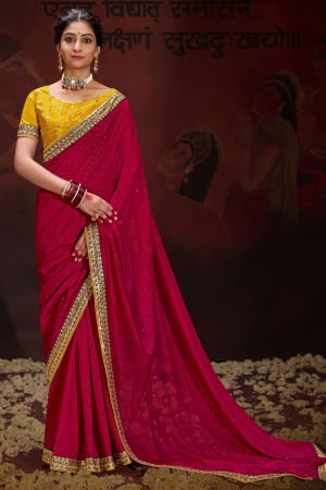 Fuchsia Embellished Silk Georgette Saree