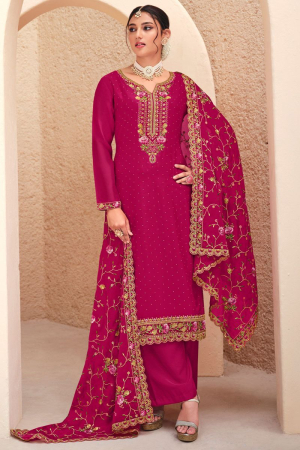Fuchsia Embroidered Georgette Trouser Kameez