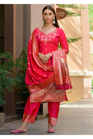 Gajari Paithani Zari Woven Banarasi Silk Trouser Kameez
