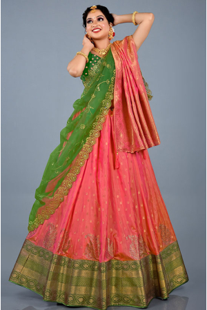 Gajari Pink Banarasi Silk Lehenga Choli Set