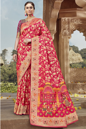 Gajari Pink Banarasi Silk Saree