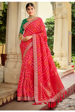 Gajari Pink Designer Banarasi Silk Saree