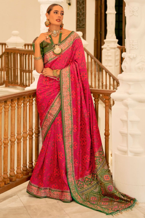 Gajari Pink Patola Banarasi Silk Saree for Wedding