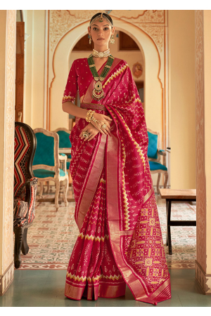 Gajari Pink Printed Silk Saree