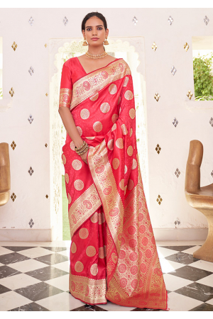 Gajari Pink Satin Handloom Weaving Saree