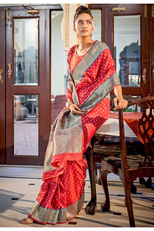 Gajari Pink Woven Banarasi Silk Saree