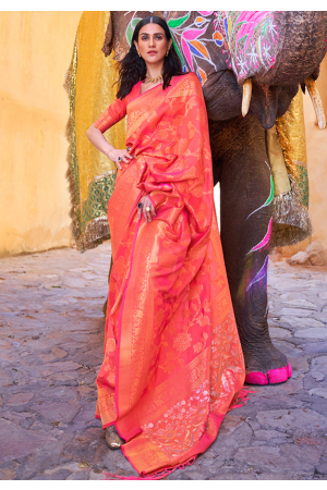Gajari Pink Woven Handloom Silk Saree