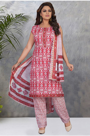 Gajri Pink Cotton Readymade Printed Suit
