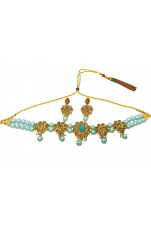 Godlen and Blue Designer Necklace Set
