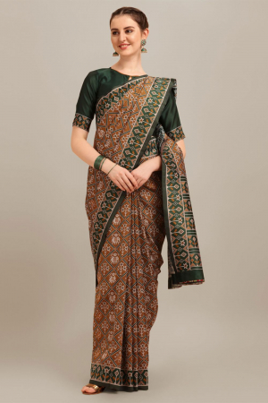 Gold Banarasi Silk Zari Woven Patola Weaving Printed Party Wear Saree
