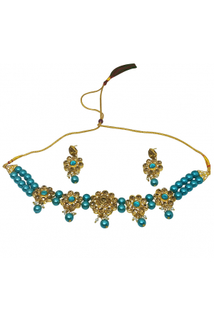 Golden and Blue Designer Necklace Set