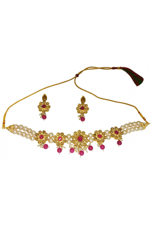 Golden and Pink Designer Necklace Set