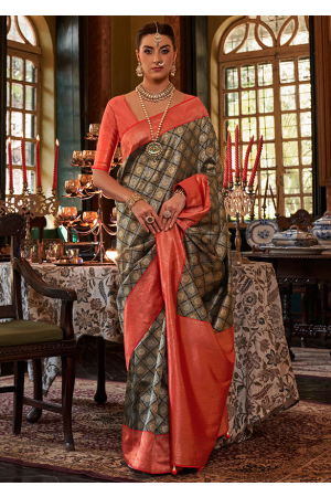 Golden and Silver Woven Kanjivaram Silk Saree
