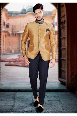 Golden Art Silk Men Jodhpuri Suit