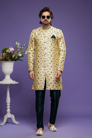 Golden Banarasi Jacquard Indo Western Outfit