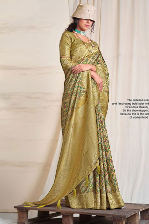 Golden Cream Silk Woven Saree