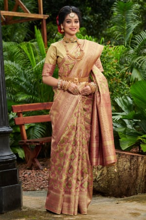 Golden Kanjivaram Silk Saree