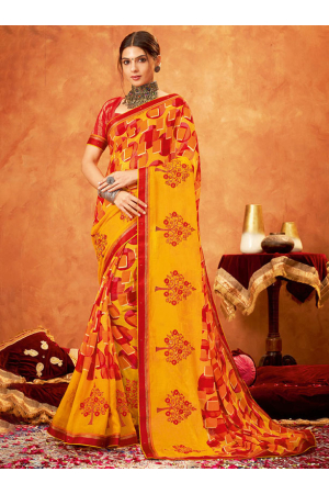 Golden Orange Chiffon Embroidered Saree
