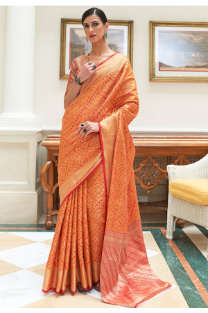 Golden Orange Woven Patola Silk Saree