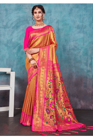 Golden Paithani Silk Woven Saree