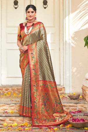 Golden Paithani Silk Zari Woven Saree