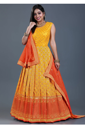 Golden Yellow Art Silk Gown with Dupatta