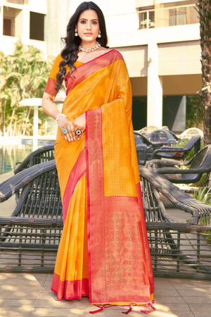Golden Yellow Banarasi Silk Woven Saree