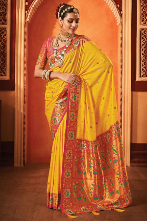 Golden Yellow Banarasi Silk Zari Woven Saree