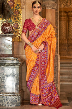 Golden Yellow Banarasi Weaving Silk Saree for Wedding