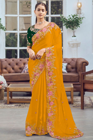 Golden Yellow Designer Saree for Party