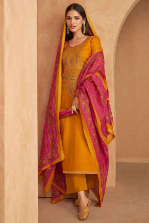 Golden Yellow Embroidered Pant Kameez for Festival