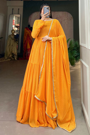 Golden Yellow Georgette Anarkali Gown with Dupatta