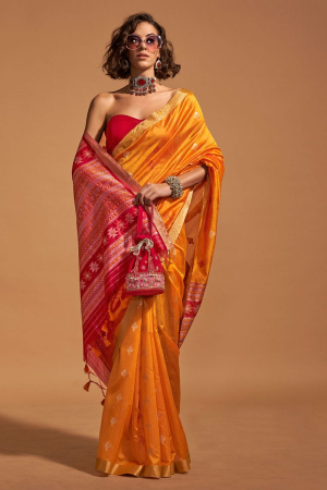 Golden Yellow Handloom Weaving Silk Saree