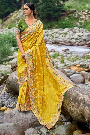 Golden Yellow Heavy Embroidered Saree