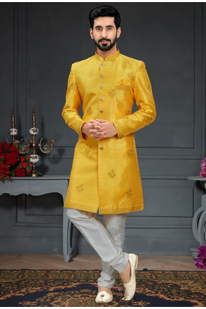Golden Yellow Imported Silk Indo Western Outfit
