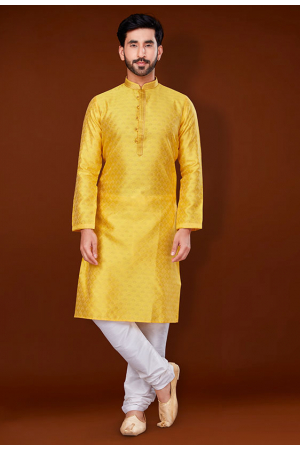 Golden Yellow Jacquard Kurta Pyjama Set