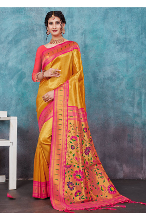 Golden Yellow Paithani Silk Woven Saree