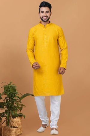 Golden Yellow Viscose Cotton Kurta Set for Festival