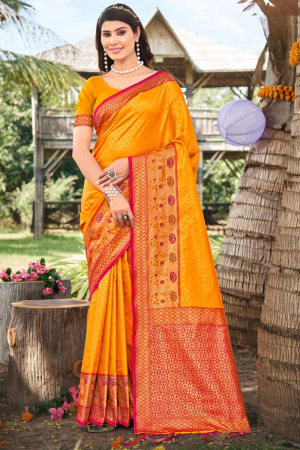 Golden Yellow Woven Banarasi Silk Saree