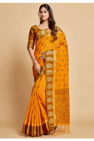 Golden Yellow Woven Chanderi Cotton Saree