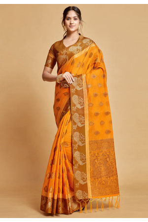 Golden Yellow Woven Chanderi Cotton Saree