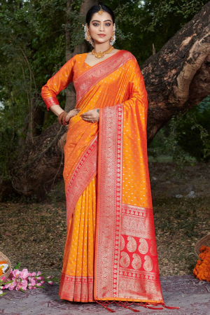 Golden Yellow Zari Woven Banarasi Silk Saree