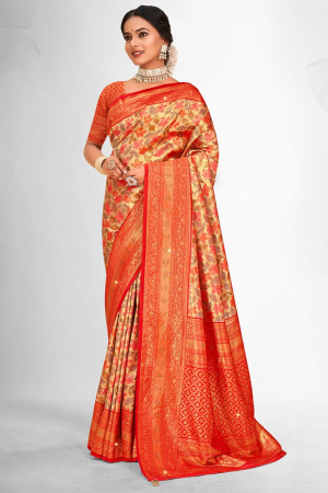 Golden Zari Woven Banarasi Silk Saree