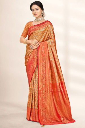 Golden Zari Woven Banarasi Silk Saree
