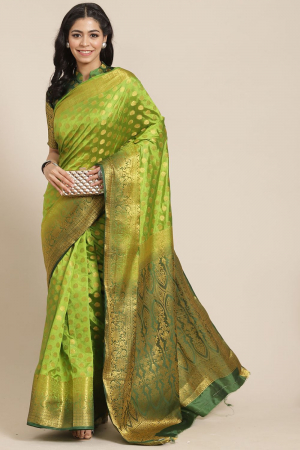 Green Banarasi Cotton Silk with Zari weaving  Party Wear Saree