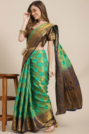 Green Banarasi Silk with Jacquard Print Party Wear Saree
