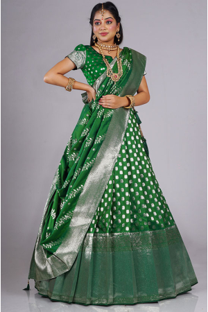 Green Banarasi Silk Zari Weaving Lehenga Choli Set